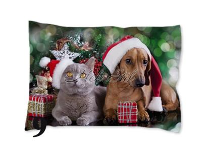 Спално бельо   Коледен текстил 2023 Коледна калъфка - Коледни куче и коте